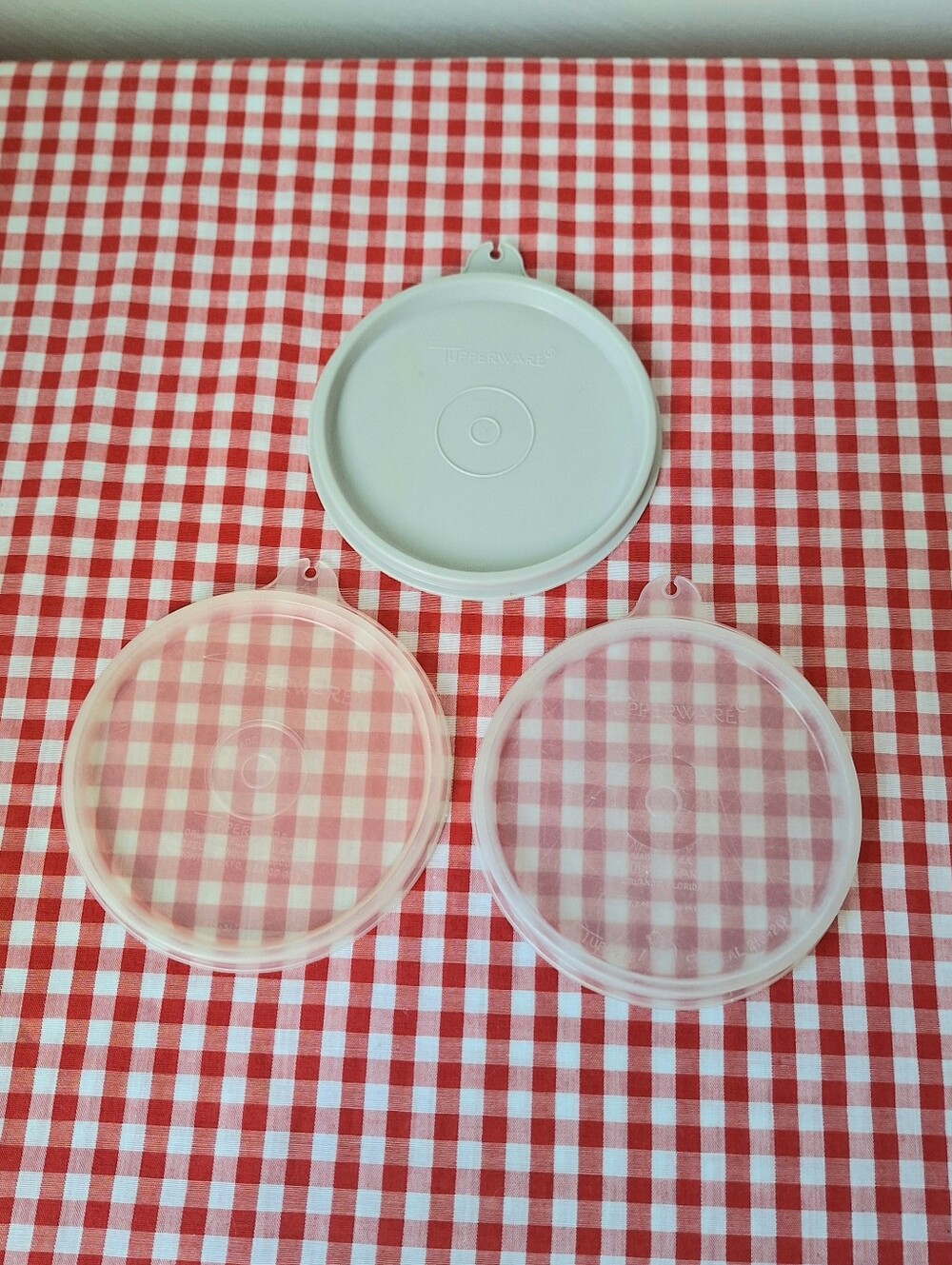 Vintage Tupperware Hamburger Patty Press & Keeper Replacement Lids(3)